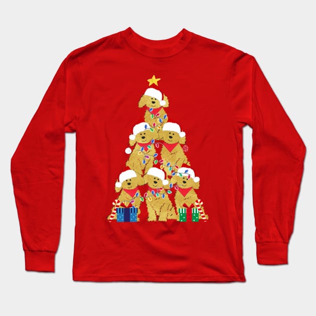 Goldendoodle Puppy Christmas Tree Long Sleeve T-Shirt by EMR_Designs